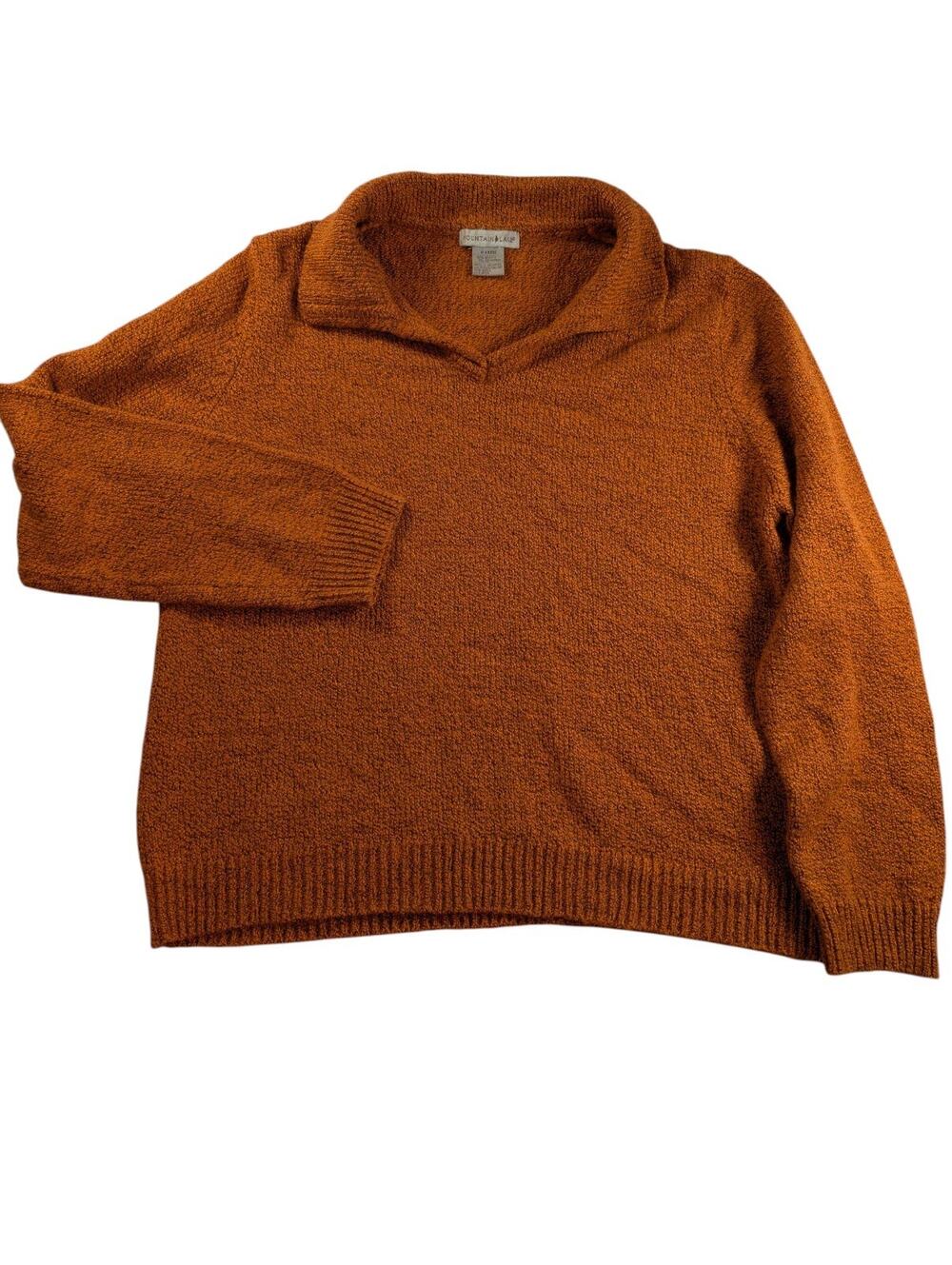 Mountain Lake Orange V Neck Fall Sweater Womans L  Boho